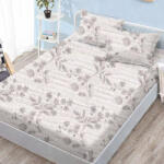 Ralex Pucioasa Husa de pat finet gri cu dungi si flori stil natural + 2 fete perna cu elastic 160x200 (RPU-98009)