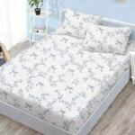 Ralex Pucioasa Husa de pat finet alba cu flori albastre mici si model delicat + 2 fete perna cu elastic 160x200 (RPU-107715)
