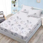 Ralex Pucioasa Husa de pat finet alba cu flori gri discrete + 2 fete perna cu elastic 160x200 (RPU-107710)