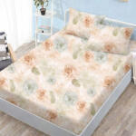 Ralex Pucioasa Husa de pat finet bej cu flori pastelate si frunze delicate + 2 fete perna cu elastic 160x200 (RPU-107723)