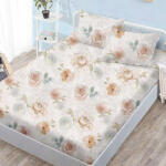 Ralex Pucioasa Husa de pat finet alba cu flori romantice in nuante pastel + 2 fete perna cu elastic 160x200 (RPU-107721)