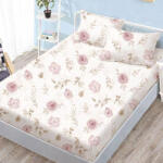 Ralex Pucioasa Husa de pat finet crem cu trandafiri roz si frunze delicate + 2 fete perna cu elastic 160x200 (RPU-107718)