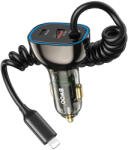 BWOO CC96L 30W PD autós töltő 1x USB-C port, 1x USB port Lightning-kábellel, szürke (CC96L)