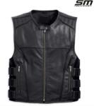 SM Racewear Vesta moto din piele naturala perforata SM Racewear Venti - Barbati - Urban - Reglaje Velcro si fermoare metalice - Negru (VPV072XXL)