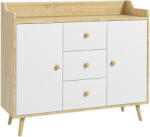 HOMCOM Comodă cu 3 Sertare și 2 Dulapuri cu Rafturi, Bufet Modern din PAL și Lemn de Pin, 90x32x80 cm, Alb | Aosom Romania (838-182ND) Bufet