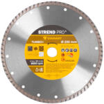 Strend Pro Gyémánt vágókorong, Strend Pro 521C, 230 x 22, 23 mm, Turbó+ perem, maximum 6600 fordulat/perc, univerzális felhasználás, nedves és száraz vágáshoz, hűtőnyílásokkal (TC223916)