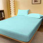 Ralex Pucioasa Husa de pat jersey albastru aqua din bumbac 100% cu elastic + 2 fete de perna incluse (RPU-75044)