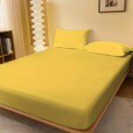 Ralex Pucioasa Husa de pat jersey galben mustar din bumbac 100% cu elastic + 2 fete de perna incluse (RPU-75071)