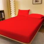 Ralex Pucioasa Husa de pat jersey rosu cardinal din bumbac 100% cu elastic + 2 fete de perna incluse (RPU-75065)