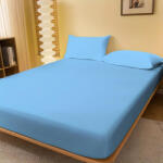 Ralex Pucioasa Husa de pat jersey bleu ciel din bumbac 100% cu elastic + 2 fete de perna incluse (RPU-75053)
