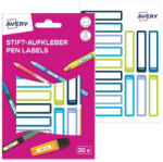 AVERY Etikett toll címke iskolai, 50 x 10 mm 30 címke/2 ív, Avery kék/zöld - papirx