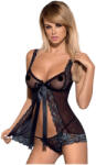 Obsessive Amanta - hímzett babydoll és tanga (fekete-türkiz) - L/XL (27412371131)