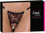 Cottelli Collection - luxus, rózsás gyöngyös tanga (fekete) - M/L (23222851121)