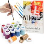 Intrend Set Vopsele Acrilice, Intrend, 14 culori, 18 ml/tub, Caiet desen A4, 400 g/m2, 25 coli, 5 pensule pentru desen, Rezistent la apa, Multicolor (4260654230185)