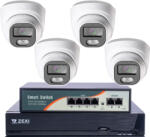  5MP H. 265 IP POE SWITCH 4db-os 2.8mm DOME Kamerás Biztonsági Rendszer IP66 Vízálló Éjjeli látás Hangrögzítés AI észlelés XmEye Pro App Távoli hozzáférés (RV-AD4NIP500CNT-DOMESW-4CH)