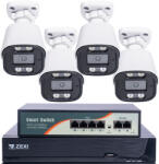  5MP H. 265 IP POE SWITCH 4db-os Bullet 2.8mm Kamerás Biztonsági Rendszer IP66 Vízálló Éjjeli látás Hangrögzítés AI észlelés XmEye Pro App Távoli hozzáférés (RV-AD4NIP500CNT-SW-4CH)
