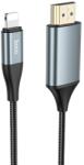 hoco. HDMI kábel Lightning csatlakozóval, HD 1080p, Textil borítás, Kábelhossz 2 méter Fekete, Hoco UA27 (340834)