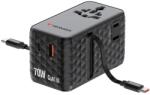 Verbatim Charge ''n'' Travel 70W GaN III Universal Travel Adapter with 2 Retractable USB-C Cables Black (30186)