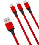 XO Cablu Incarcare USB-A - Lightning / microUSB / USB-C XO Design NB173 3in1, 18W, 1.2m, Rosu