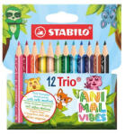 STABILO Színes ceruza készlet, háromszögletű, vastag, STABILO "Trio Thick Short Animal Vibes", 12 különböző szín (205/12-05) - nyomtassingyen