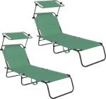 AGA 2x Șezlong de grădină reglabil cu acoperiș Verde deschis (2x MR4254-LightGreen)