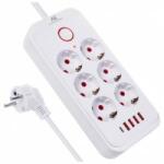 Maclean power strip, 6-outlet extension cord + 4xUSB, 110-240V AC 50/60Hz, 2.1A max 2500W, 1.5 m, white, MCE389 W