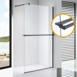 STUXI Milano Plus Black Walk-in zuhanyfal, 80x200 cm, 8 mm vastag vízlepergető biztonsági üveggel, matt fekete profillal, távtartóval, polccal és törölközőtartóval (TL-6615B-80-TL-6615BC-2-TL-6615BC-3-TL-66