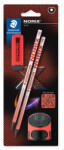 STAEDTLER Grafitceruza készlet, hegyezővel, radírral, HB, STAEDTLER "Norix® 181", piros (181 SBK2-2) - mystock