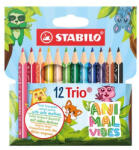 STABILO Színes ceruza készlet, háromszögletű, vastag, STABILO "Trio Thick Short Animal Vibes", 12 különböző szín (205/12-05) - mystock