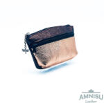 Amnisu Sötétbarna - rosegold kettő cipzáras bőr kulcstartó B9001-2014