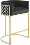 Invicta interior Scaun de bar ELEGANCE din catifea neagra cu cadru din otel inoxidabil auriu (47502)