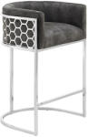 Invicta interior Scaun de bar ELEGANCE din catifea gri cu cadru din otel inoxidabil argintiu (47504)