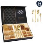 MACVI Macvi® 24 részes rozsdamentes acél evőeszközkészlet, 6 x kés, 6 x kanál, 6 x villa, 6 x teáskanál, 40 x 25, 5 x 5, 5 cm, arany (MCV-01785)