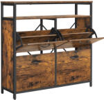 VASAGLE Cipős szekrény 4 ajtós 12-20 pár cipő tárolására, rusztikus barna 98x30x96cm - edeco