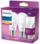 Philips 2x LED izzó E27 A60 7W = 60W 806lm 2700K Meleg 150° PHILIPS (8720169324473)
