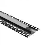 Ecolight REGIPS alumínium LED profil gipszkartonhoz, széles, csempe alá helyezhető, fekete, 1 m, matt borítással, LED szalagokhoz + végzárókkal, GNS Ecolight sorozat (ECOPRO0665MR)