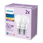Philips 2x LED izzó készlet E27 A60 8W = 60W 806lm 2700K Meleg 150° PHILIPS (8719514452428)