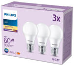 Philips 3x LED izzó készlet E27 A60 8W = 60W 806lm 2700K Meleg 150° PHILIPS (8719514452404)