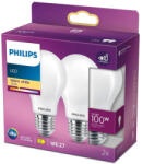 Philips 2 db LED izzó készlet E27 A60 10, 5W = 100W 1521lm 2700K melegszálas tejes PHILIPS (8718699763695)