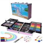  Set de Pictura si Desen pentru Copii WePro Store, 145 de piese, Cutie Metalica, 3 ani +, Albastru, Model Sirena (DF-207)