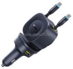 Baseus PrimeTrip VR2 Max autós gyorstöltő 100W, 3×USB Type-C + 1×USB Type-A, 2×automata behúzós kábel, fekete (C0206601) (C0206601)