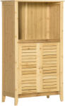 HomCom Dulap de baie, dulap baie, raft independent cu 2 uși oblon, raft deschis, bambus, dulap de depozitare pentru baie, living 50 x 25, 5 x 92cm Natural | Aosom Romania (834-287)