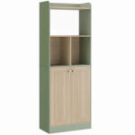 HOMCOM Bibliotecă cu 5 niveluri, mobilier de depozitare, raft pentru cărți cu 2 uși, 60 x 30 x 161, 2 cm verde și lemn natural | Aosom Romania (836-712V00LR) Biblioteca