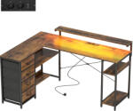 HomCom Birou de gaming în formă de L cu priză integrată, iluminare LED, 4 sertare, suport monitor 155x110x91, 4 cm Maro | Aosom Romania (836-679V90RB)