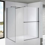 STUXI Milano Kombi Plus 1 Black Walk-in zuhanyfal, 110x110 cm, 8 mm vastag vízlepergető biztonsági üveggel, polccal és törölközőtartóval (TL-6615-110-110-TL-6615B-22-TL-6615B-4-TL-6615B-6)