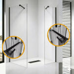 STUXI Milano Easy Black Kombi Plus 2 Walk-in zuhanyfal, 70x100 cm, 8 mm vastag vízlepergető biztonsági üveggel, helytakarékos stabilizátorral, 2 polccal (TL-6615-70-100-X-6615B-22-X-6615B-52-X-6615B-62)