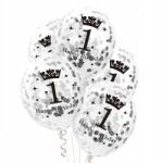 PartyPal Happy Birthday 1 Éves konfetti lufi ezüst születésnapra 30cm 1db