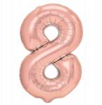 PartyPal Fólia lufi 8-as szám, rózsaarany, 40cm felirattal