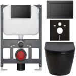 Cerano - Falba épített WC szett Verde - fényes fekete - Prime/Maxio nyomógomb, fekete - fali - alacsony modul - falsík előtti/gipszkarton - 49x36 cm (CER-8050BD86309)