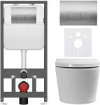Cerano - Fali WC bidével Cronus Premium - fényes fehér - Prime/Modulo nyomógomb, ezüst - fali - fali beépítés/gipszkarton - 59, 3x38, 4 cm (CER-8050BD86508)